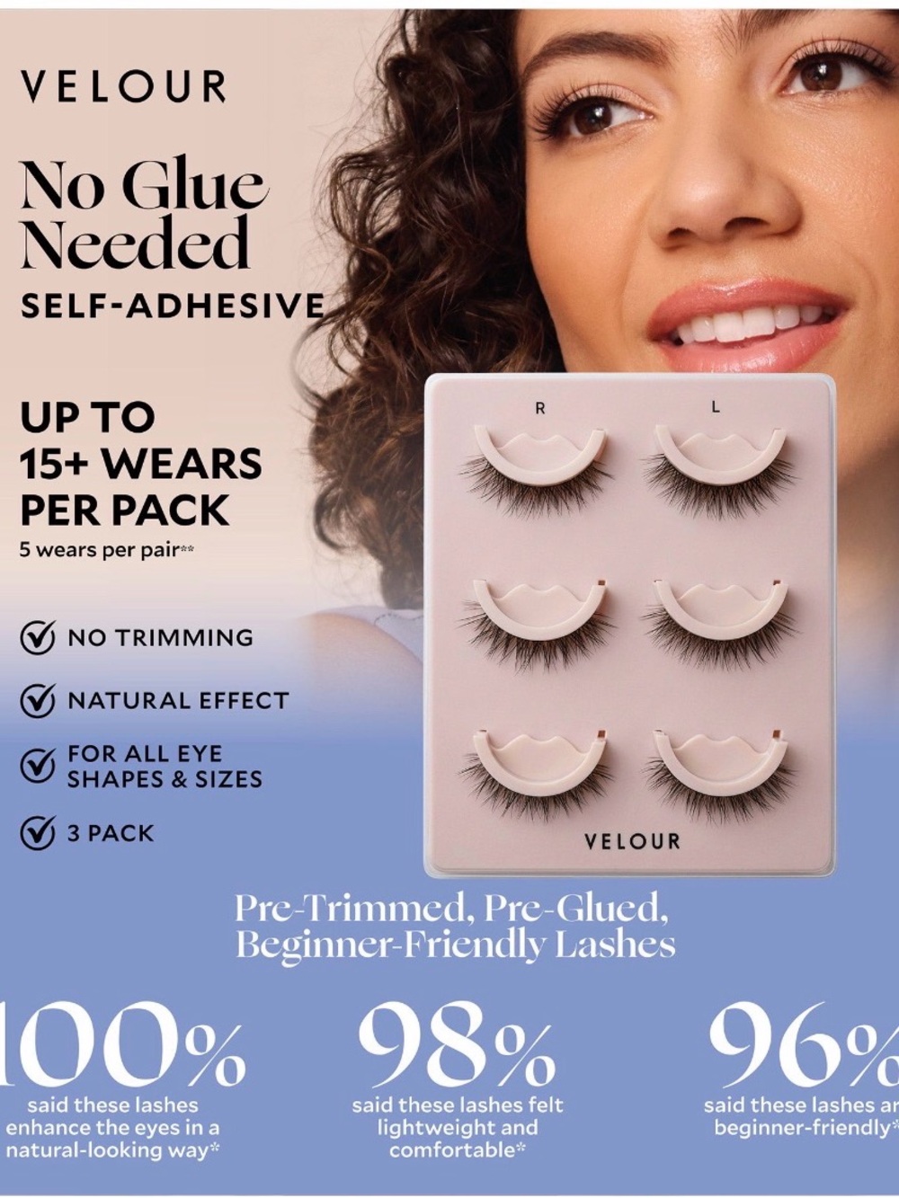 Velour Self-Adhesive Pre-Trimmed Lashes – Black (3 Pack)